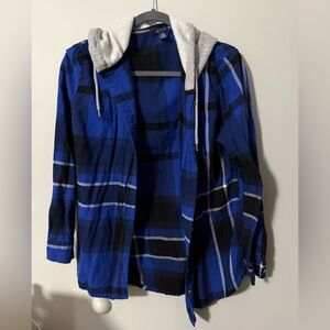 Womens UK2LA Blue Hooded Plaid Shirt